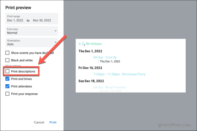calendrier google imprimer les descriptions