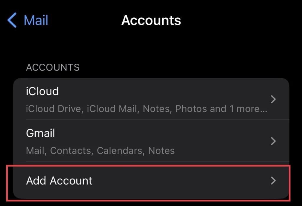 Pour ajouter votre compte Gmail, sélectionnez "Ajouter un compte"