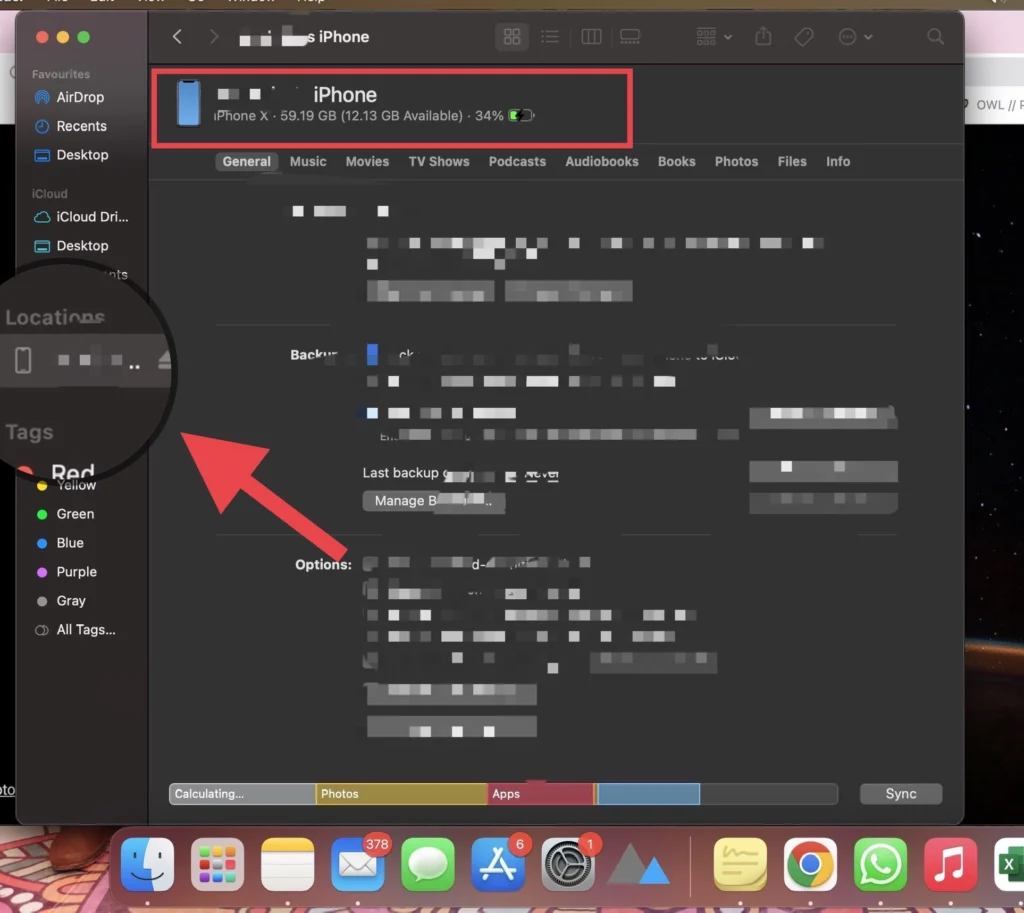 Appuyez ensuite sur votre "iPhone" dans la rubrique emplacement.