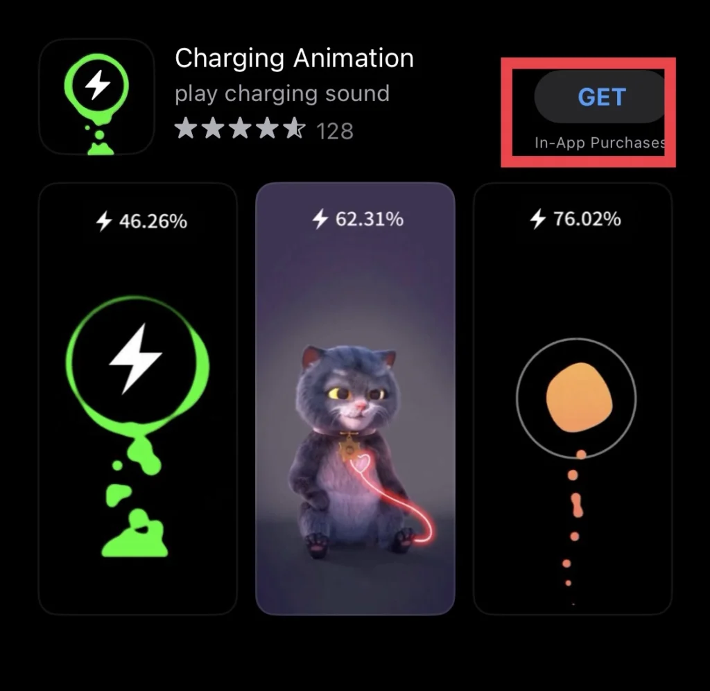 Ensuite, téléchargez le "Animation de charge" application en appuyant sur "Obtenir" bouton.