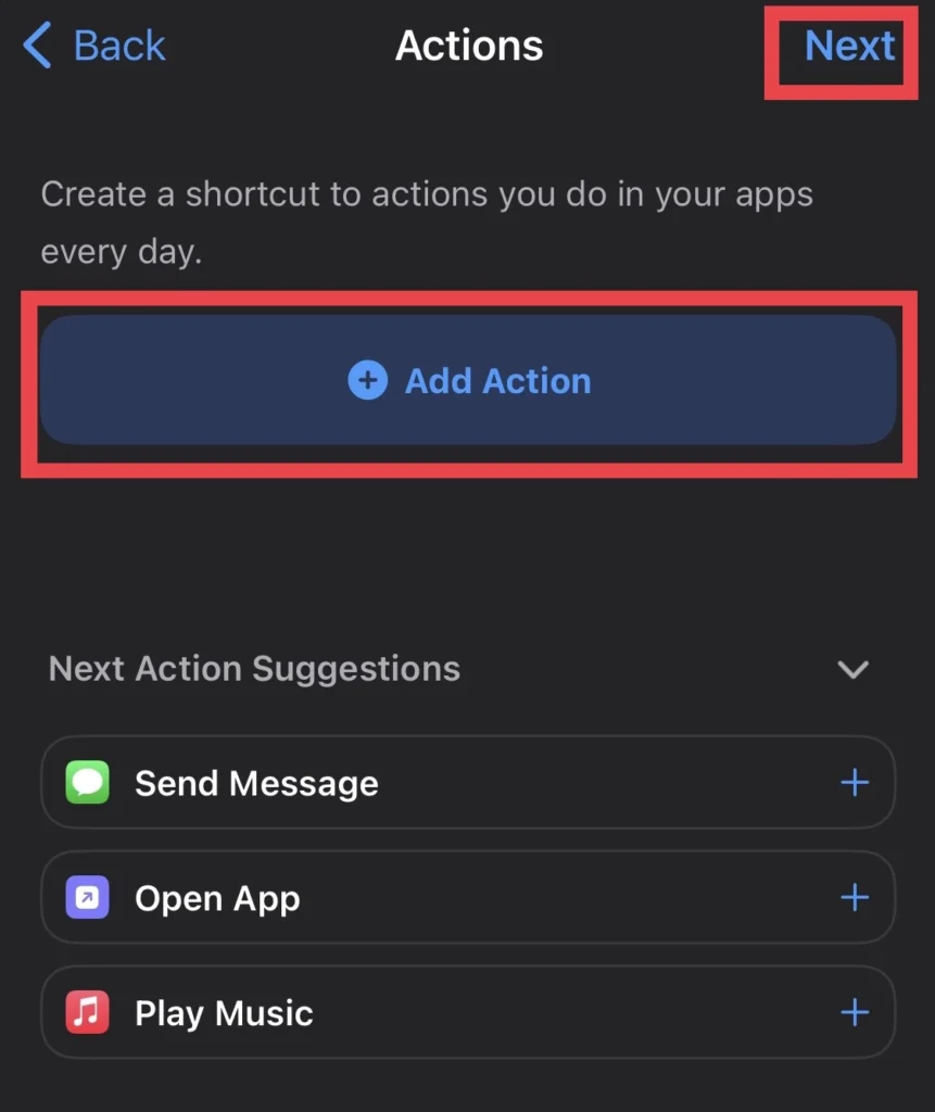 Appuyez sur "Ajouter une action" pour créer des actes.