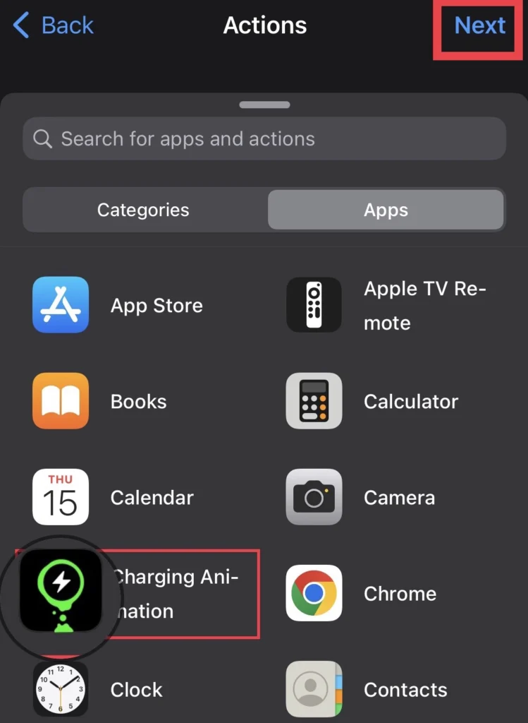 Allez à la "applications" menu et choisissez "Animation de charge" application.