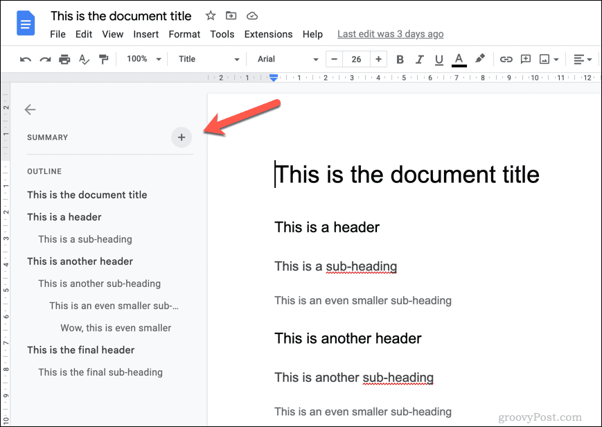 Plan du document Google Docs
