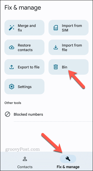 Ouvrez le dossier Corbeille dans l'application Google Contacts