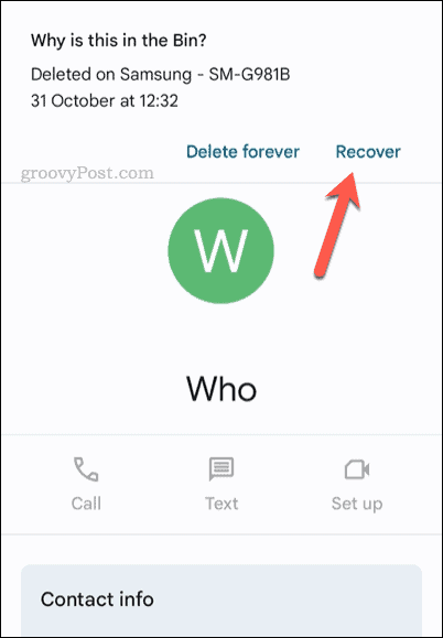 Récupérer un contact supprimé dans l'application Google Contacts