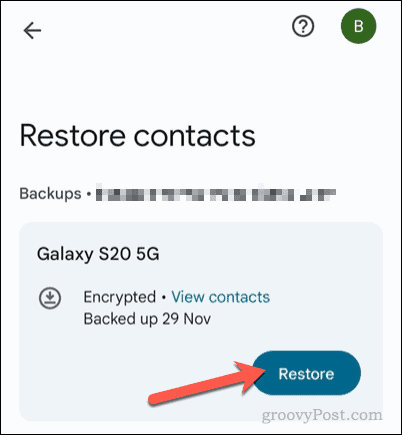 Restaurer une sauvegarde de contacts dans l'application Google Contacts