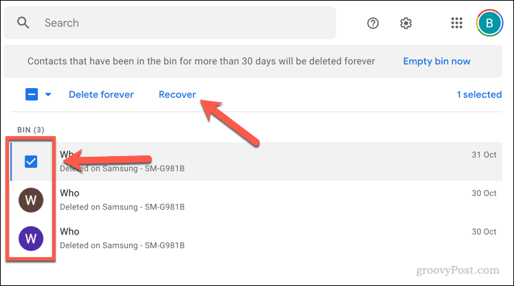 Restaurer les contacts sur Google Contacts en ligne