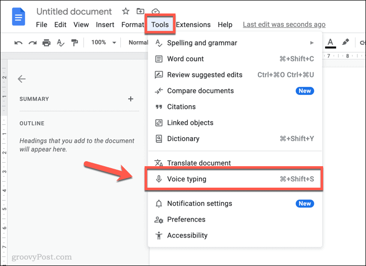 Activer la saisie vocale dans Google Docs