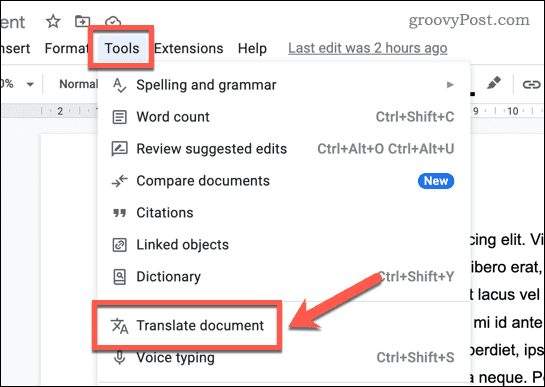 Traduire un document dans Google Docs