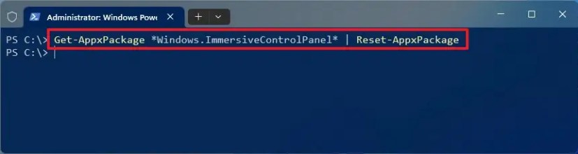 PowerShell réinitialiser l'application Paramètres