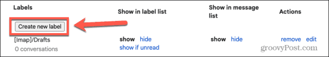 gmail créer un nouveau bouton d'étiquette