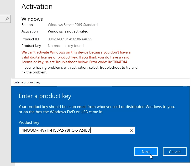 Clé de produit Windows Server 2019 gratuite