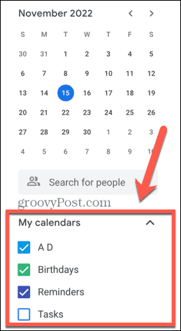 calendrier google sélectionner des calendriers