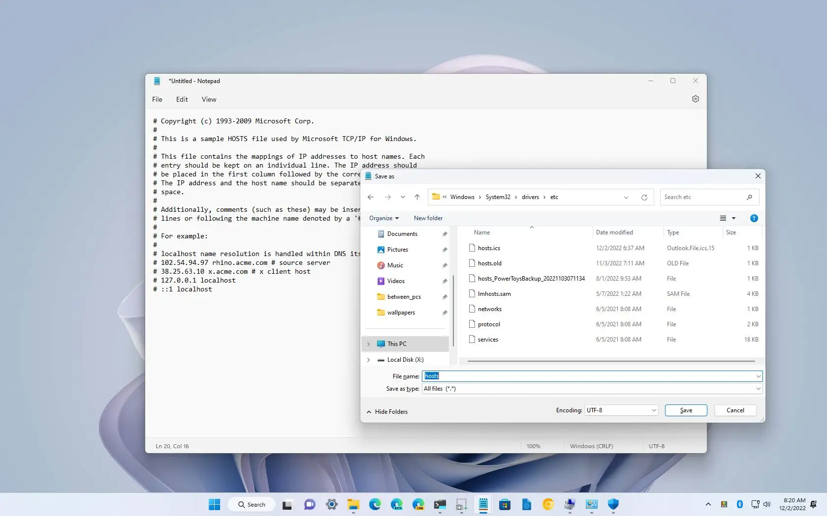 Comment réinitialiser le fichier HOSTS par défaut sur Windows 11