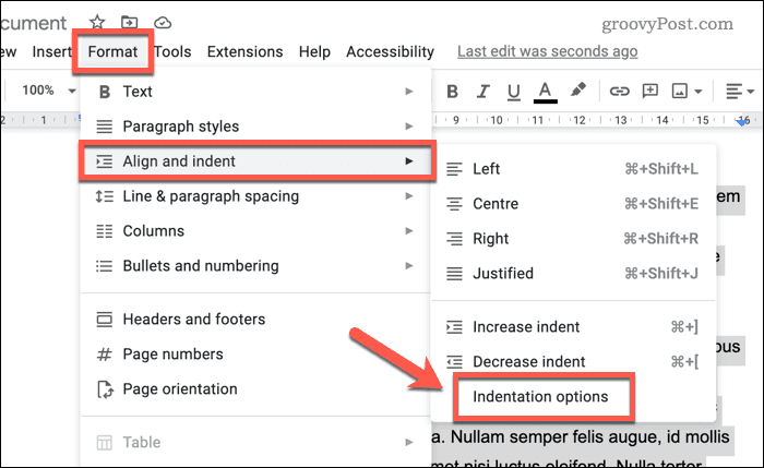 Modifier les options d'indentation dans Google Docs