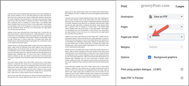 Impression de deux pages par feuille dans Google Docs