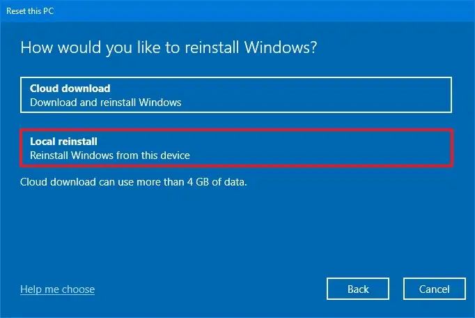 Windows 10 réinitialiser la réinstallation locale