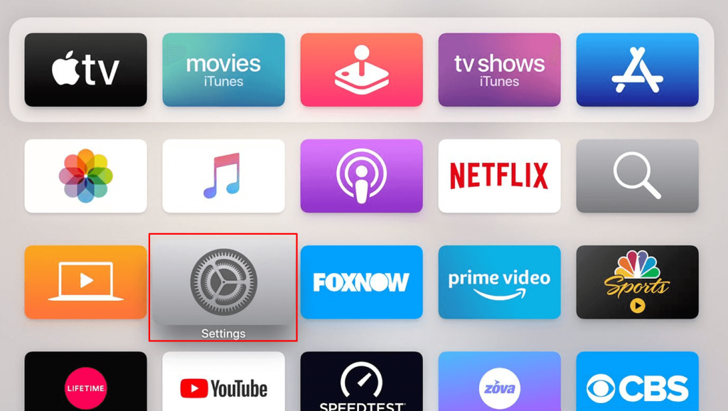 Cliquez sur Paramètres sur Apple TV