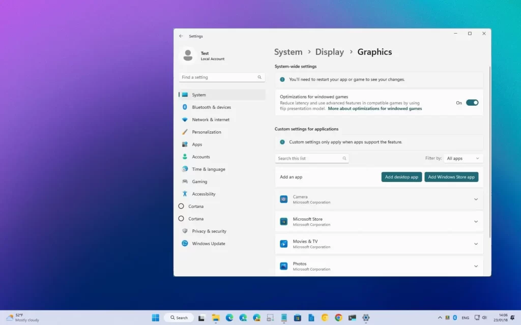 Windows 11 25276 : Refonte Paramètres Graphiques & Insider