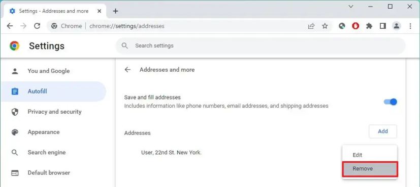 Supprimer l'adresse de remplissage automatique sur Chrome