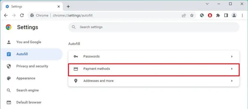 Ouvrir les paiements de remplissage automatique sur Chrome
