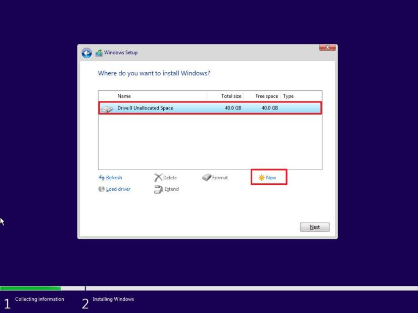 Configuration de Windows 10, créer une partition personnalisée