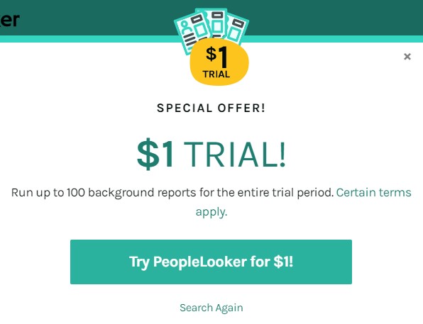 Cliquez sur Essayer PeopleLoker pour 1 $