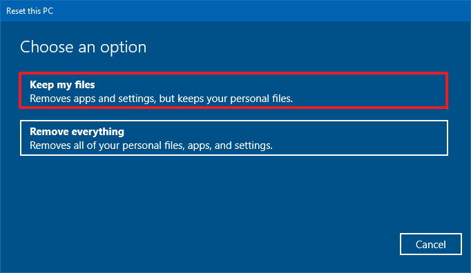 Réinitialisation de Windows 10 : conserver mes fichiers
