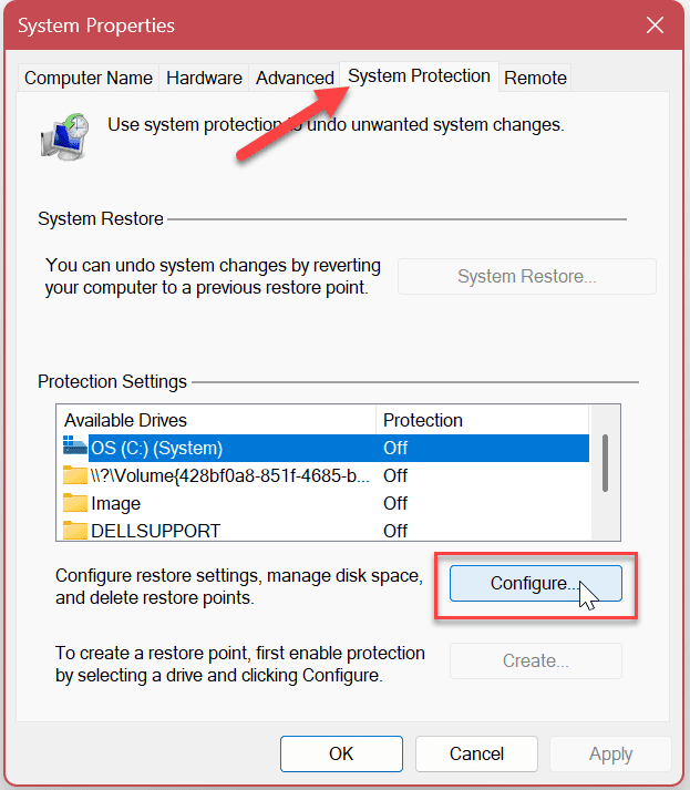 Protection du système pour les lecteurs sous Windows 11