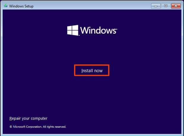 Option d'installation de Windows 11