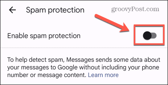 Protection anti-spam des messages Android désactivée