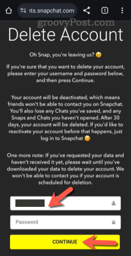 Supprimer votre compte Snapchat sur mobile