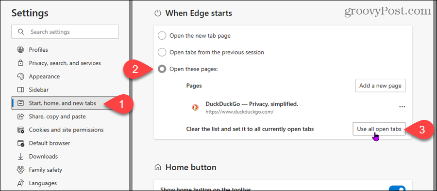 Ouvrez le même ensemble de pages Web dans Edge