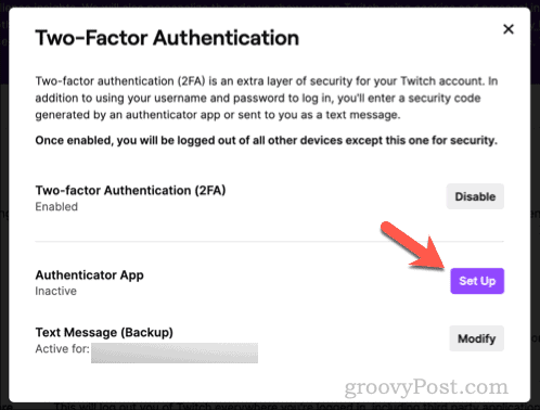 Configuration de Twitch 2FA avec une application d'authentification