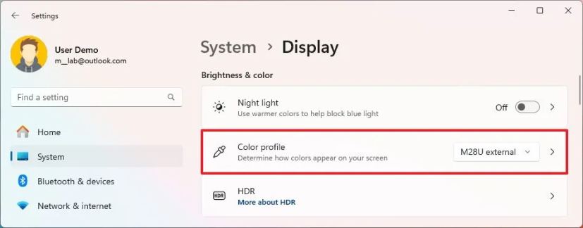Paramètres du profil de couleur Windows 11 24H2