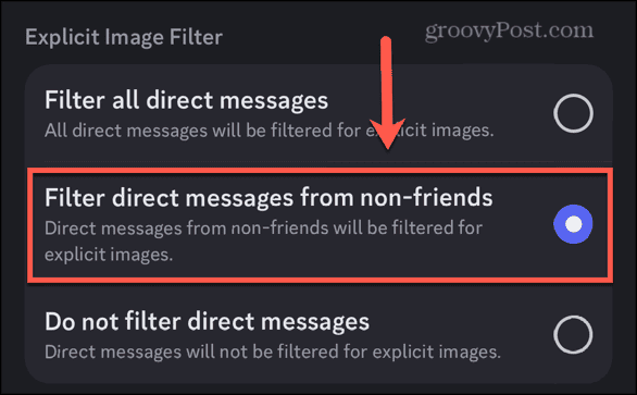 Discord filtre les messages directs de non-amis