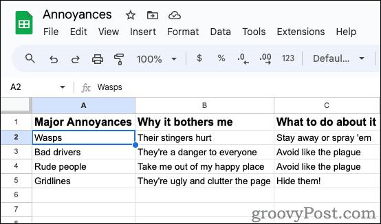 Quadrillage Google Sheets visible