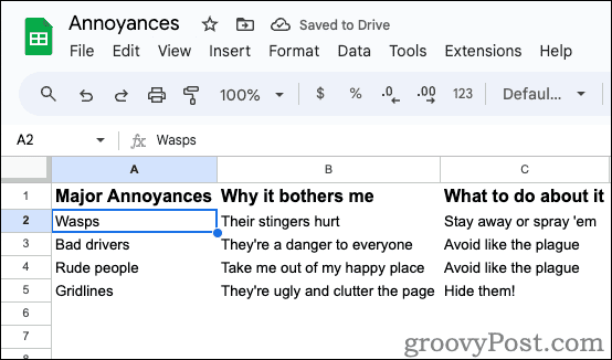 Quadrillage caché dans Google Sheets