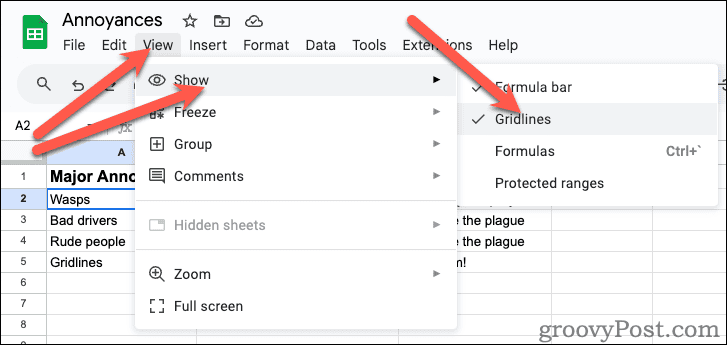 Masquer le quadrillage dans Google Sheets