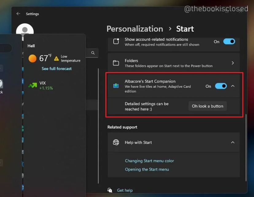Paramètres de démarrage des widgets