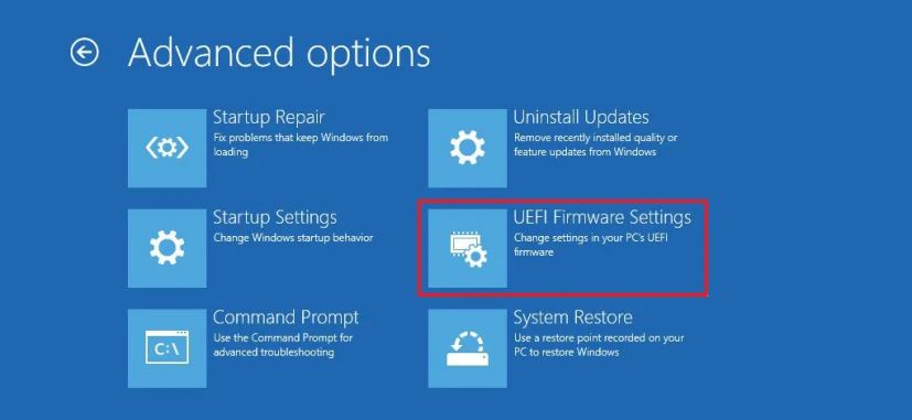 Paramètres du micrologiciel UEFI sur WinRE