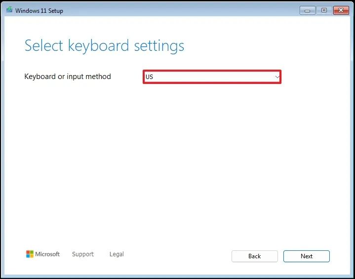 Option du clavier de configuration de Windows 11