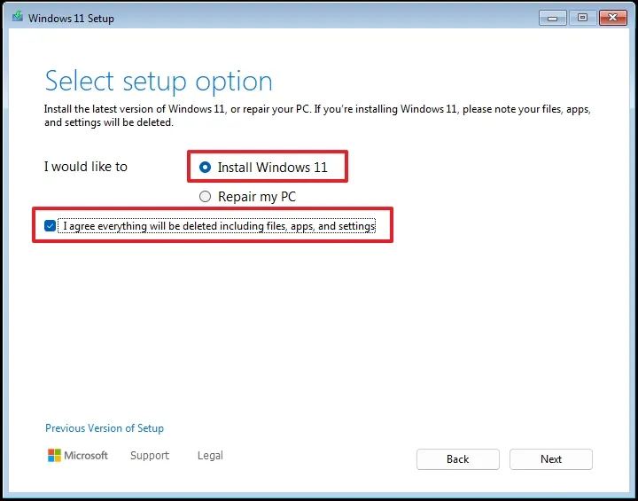 Installer l'option Windows 11 24H2
