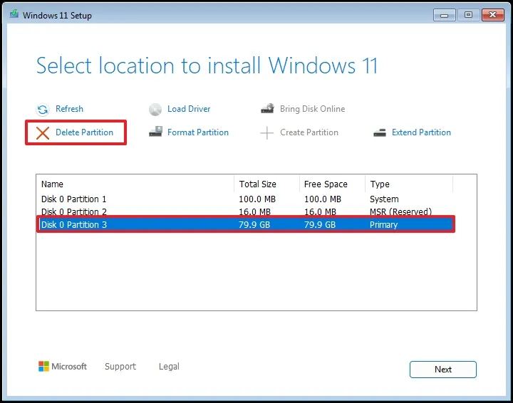 Configuration des partitions Windows 11 24H2