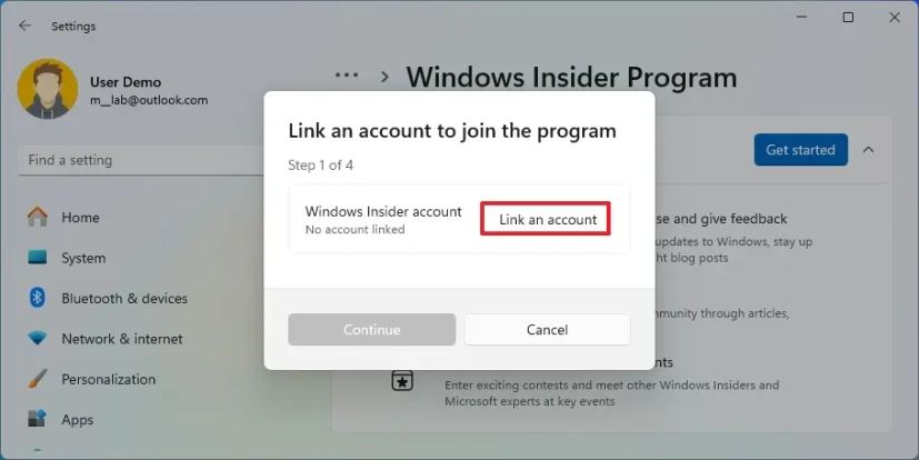Programme Insider d’inscription à un compte Microsoft