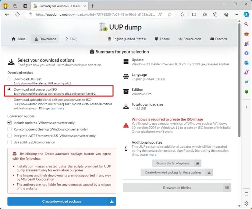 UUP Dump télécharger et convertir ISO