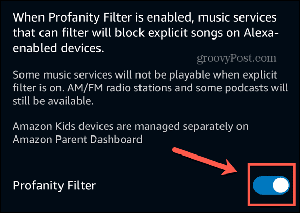 basculement du filtre explicite Alexa