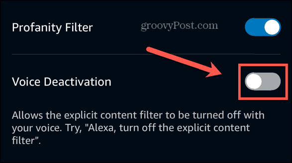 bascule de désactivation vocale Alexa