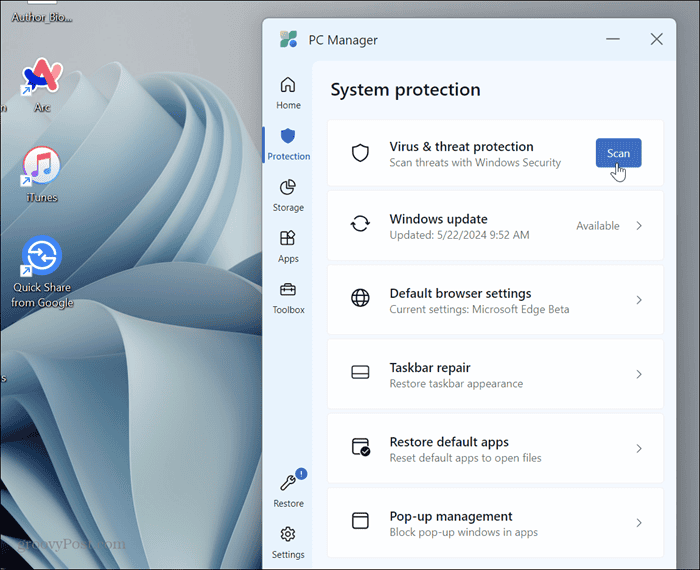 option de protection gestionnaire de PC Microsoft option de protection gestionnaire de PC Microsoft