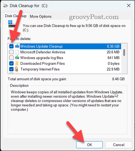 Nettoyer les fichiers Windows Update à l'aide du nettoyage de disque